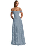 Off The Shoulder Floral Bridesmaid Dresses Long Lace Appliques Formal Gown A Line Wedding Guest Dress