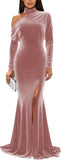 Mermaid Velvet Prom Dresses with Slit 2027 Long Sleeve Formal Dress for Women One Shoulder Evening Party Gowns