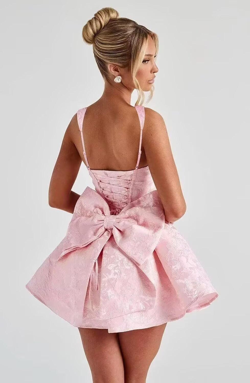 Satin Jacquard Homecoming Dress with Bow Short A-Line Mini Prom Cocktail Party Gown