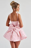 Satin Jacquard Homecoming Dress with Bow Short A-Line Mini Prom Cocktail Party Gown