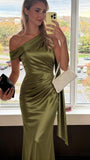 Kingbridal One Shoulder Bridesmaid Dresses for Women Mermaid Satin Formal Evening Maxi Dress