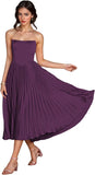 Women's Strapless Bridesmaid Dresses for Womens Tea Length Ruffle Satin Formal Prom Dress