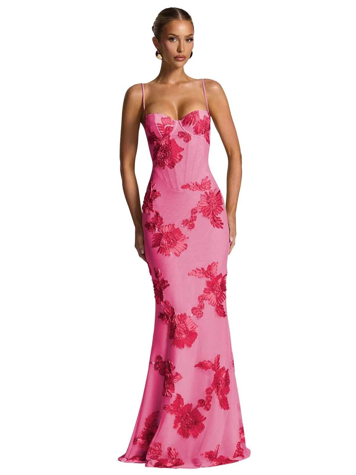 Spaghetti Straps Mermaid Prom Dress 2026 Floral Embroidery Long Corset Formal Evening Gowns