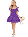 Sparkly Sequin Flower Girl Dress Tiered Cute Bow Spaghetti Straps Sweetheart Toddler Formal Dresses 2026