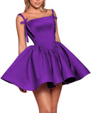 Satin Homecoming Dresses for Teens 2027 Spaghetti Straps Square Neck A-line Short Prom Dresses with Pockets