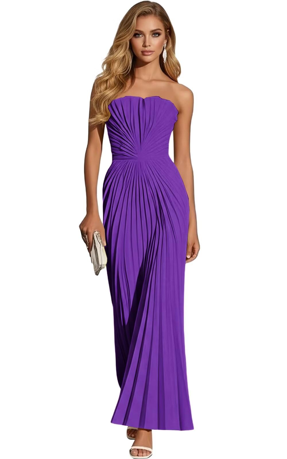 Women's Strapless Pleated Bridesmaid Dress Elegant Sweetheart Neck Formal Prom Gown for Wedding Guest