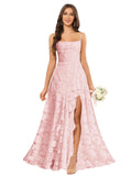 Women’s Ruffled Bridesmaid Dresses Scoop Neck Floral Chiffon Formal Dress Wrap Pleated Wedding Guest Dress