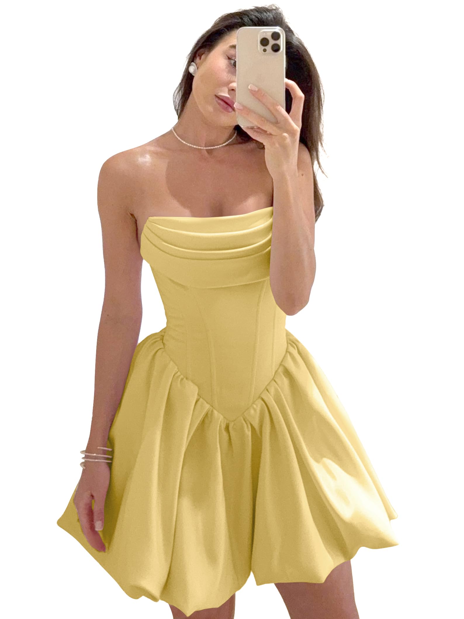 Satin Flower Bud Homecoming Dress Short Prom Dress Cowl Neck Pleated A Line Mini Cocktail Party Gown