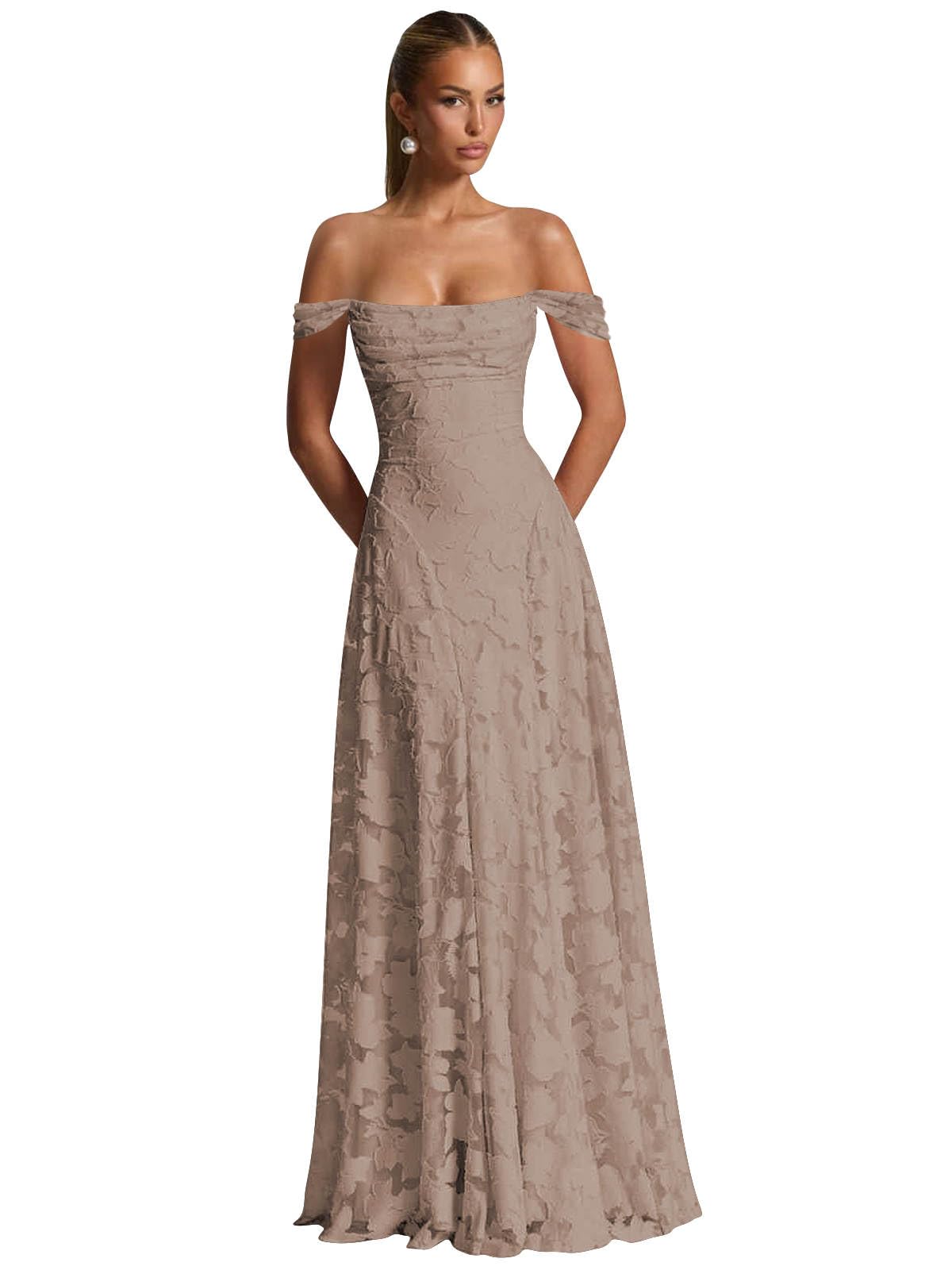 Off The Shoulder Bridesmaid Dresses Long for Women Formal Evening Gown Lace Wedding Guest Dress