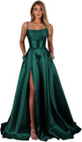 Satin Prom Dresses for Teens Long A-Line Cowl Neck Formal Evening Gown with Slit 2026 Maxi Ball Gowns