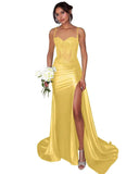 Lace Satin Prom Dresses for Women 2026 Long Mermaid Spaghetti Straps Corset Formal Evening Party Dress with Slit