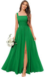 Kingbridal Chiffon A-line Bridesmaid Dresses for Women 2027 Long Square Neck Pleated Formal Evening Party Dress with Slit