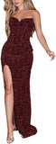 Sparkly Sequin Prom Dresses for Women 2025 Long Mermaid Strapless Glitter Formal Evening Prom Ball Gown with Slit