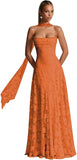 Floral Lace Bridesmaid Dresses for Women Long Spaghetti Straps Formal Evening Gowns with Scarf