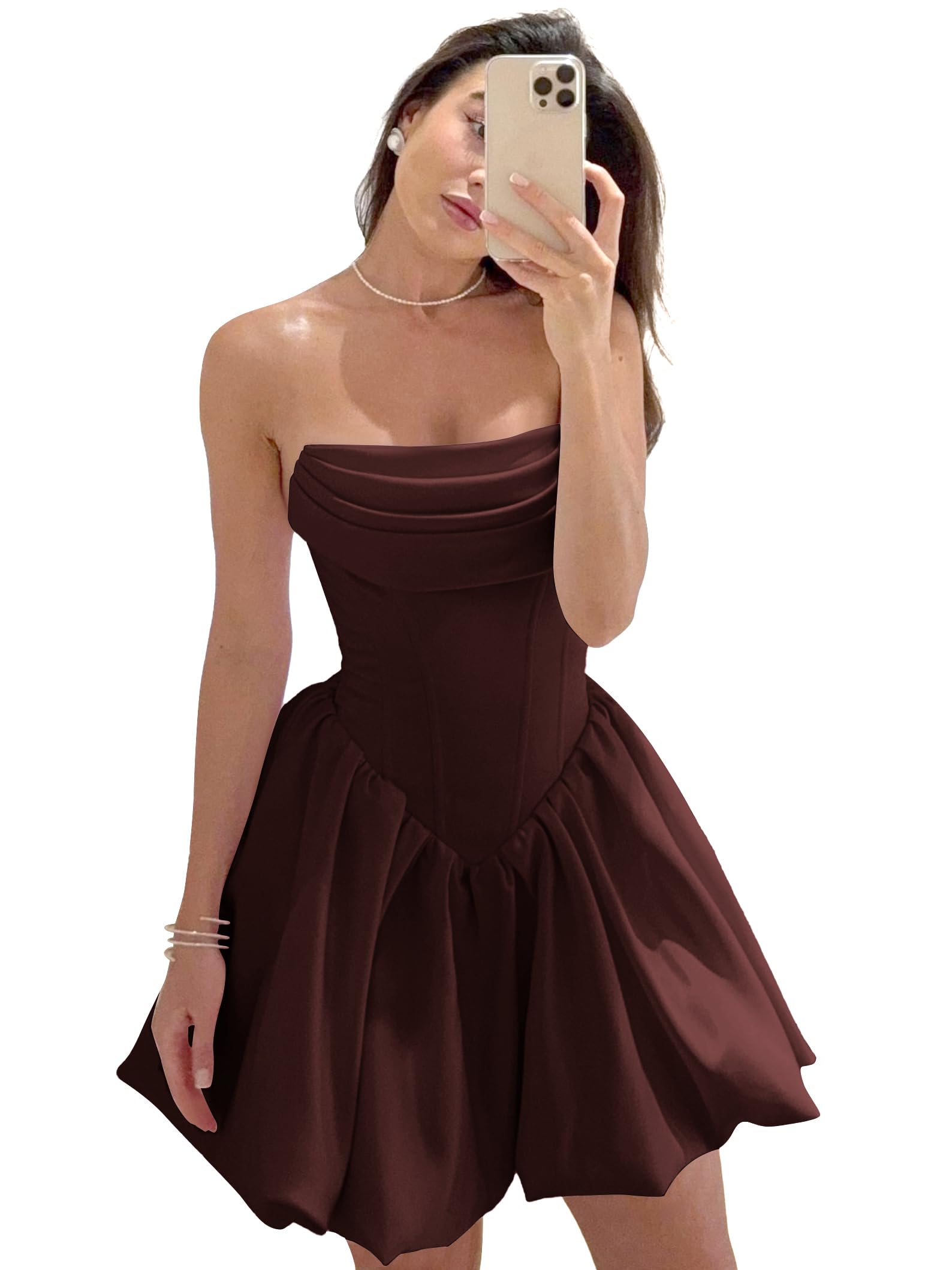 Satin Flower Bud Homecoming Dress Short Prom Dress Cowl Neck Pleated A Line Mini Cocktail Party Gown