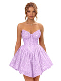 Strapless Sequin Homecoming Dresses for Teens 2026 Sparkly A-line Short Prom Dress Corset Cocktail Party Gowns