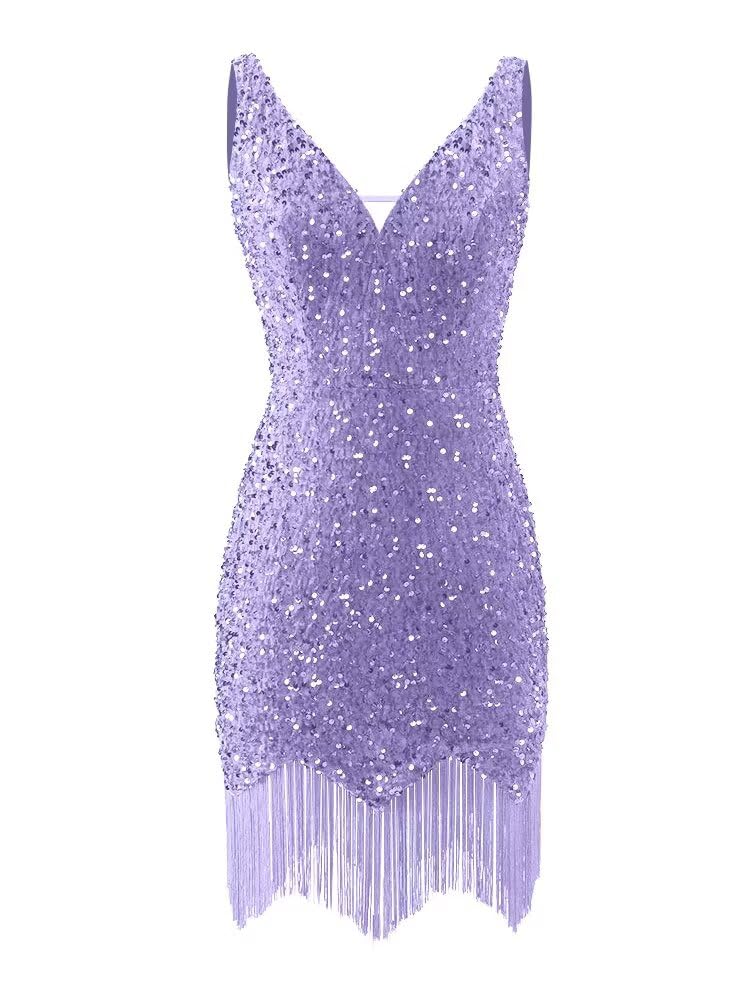 Kingbridal Gowns V Neck Sequin Homecoming Dresses for Teens 2027 Sparkly Tight Short Prom Cocktail Party Gowns with Tassels