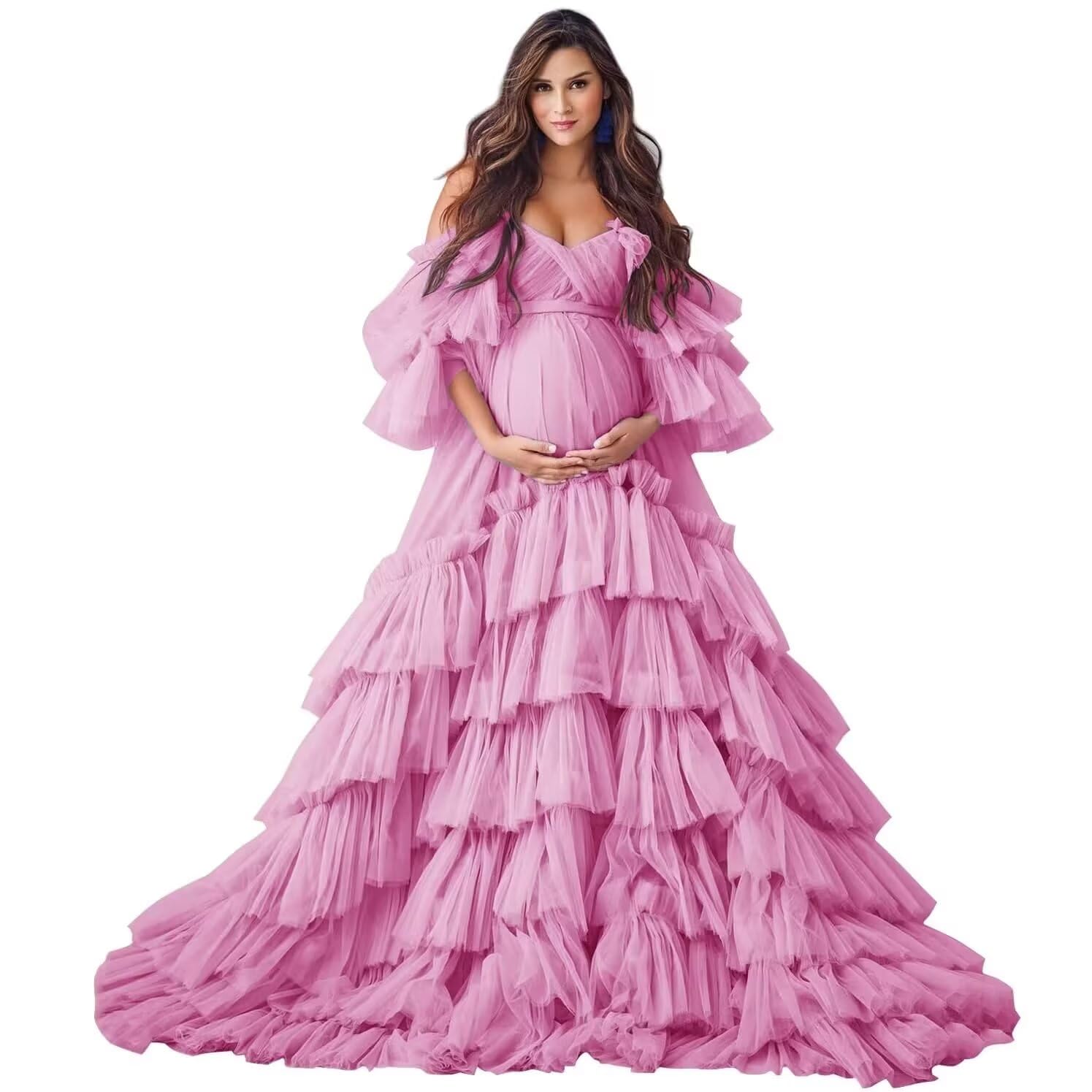 Puffy Tulle Robe Maternity Dress for Photoshoot Off Shoulder Bridal Lingerie Maternity Gowns for BabyShower