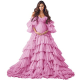 Puffy Tulle Robe Maternity Dress for Photoshoot Off Shoulder Bridal Lingerie Maternity Gowns for BabyShower
