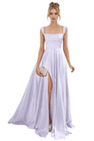 Spaghetti Straps Satin Bridesmaid Dresses for Women Long A-Line Square Neck Formal Evening Party Gown with Slit
