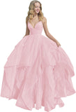 Women's Sparkly Tulle Prom Dress 2023 Long Ball Gown Spaghetti Straps Quinceanera Dress
