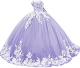 Sparkly Tulle Sweet 15 16 Quinceanera Dress Lace 3D Floral Ball Gown Strapless Puffy Prom Formal Gown