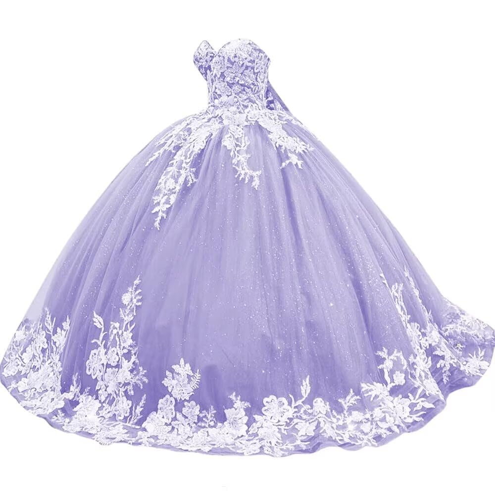 Sparkly Tulle Sweet 15 16 Quinceanera Dress Lace 3D Floral Ball Gown Strapless Puffy Prom Formal Gown