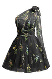 One Shoulder Homecoming Dresses for Teens Flower Embroidery Tulle Short Prom Dress A-Line Formal Party Ball Gowns