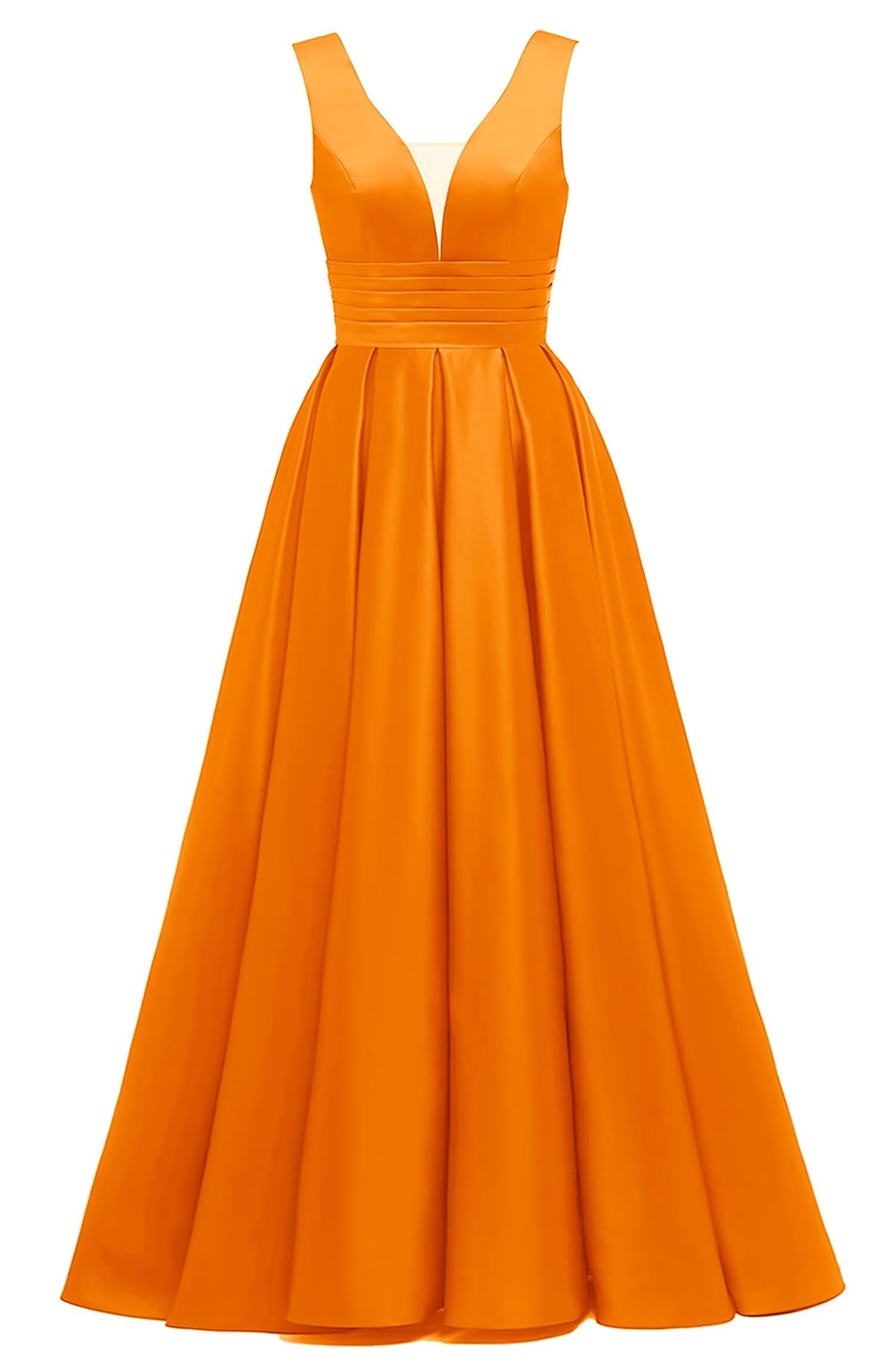 Glitter Satin Prom Dresses for Women Long V Neck A-Line Pleated Formal Evening Party Gowns with Pockets
