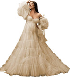 Womens Tulle Robe Maternity Dress for Photoshoot Off Shoulder Bridal Lingerie Maternity Gowns for Babyshower