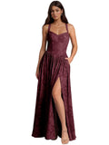 Jacquard Floral Lace Wedding Guest Dress Long Slit A Line Bridesmaid Dresses with Pockets Formal Gown