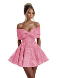 Sparkly Sequins Homecoming Dresses for Teens with Bow 2027 Strapless Short Prom Dress Cocktail Gown