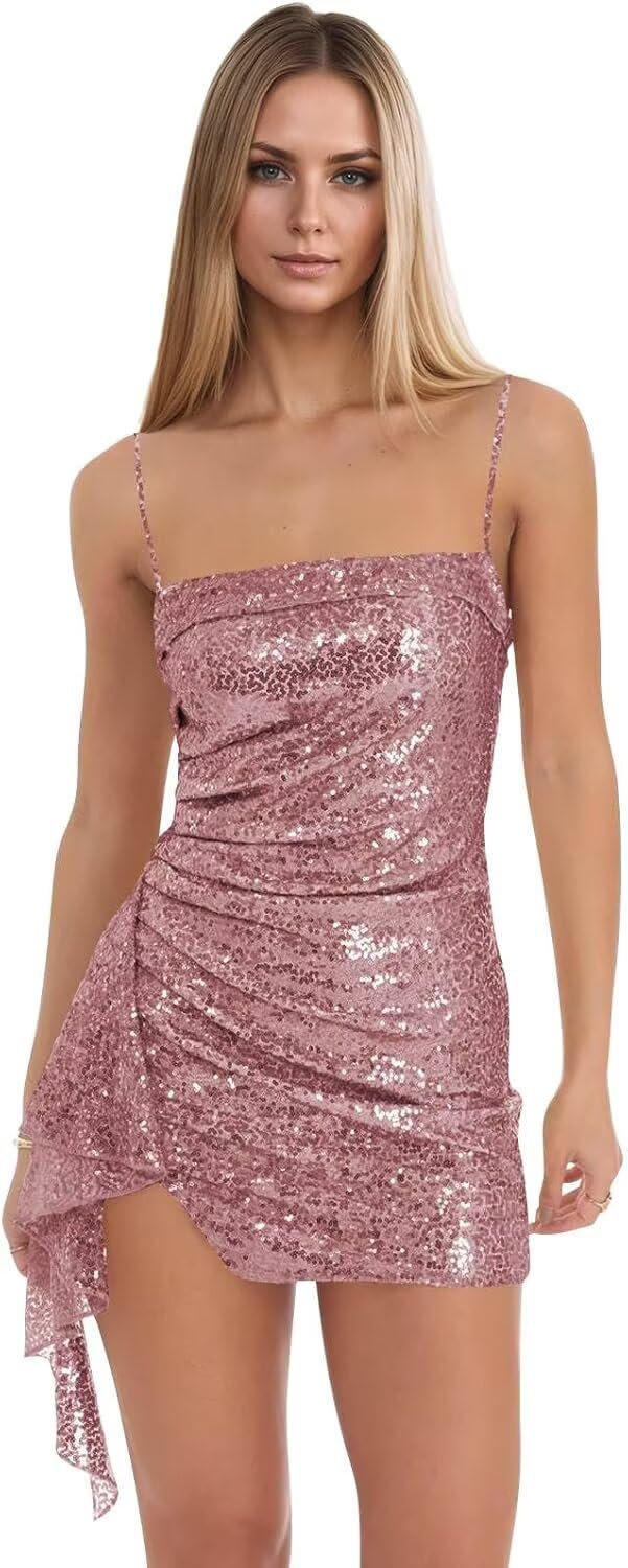 Spaghetti Straps Sequin Homecoming Dresses for Teens 2027 Sparkly Tight Short Prom Cocktail Party Gowns