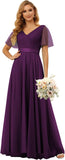 Damen Brautjungfernkleider mit Flatterärmeln, Tüll, lang, V-Ausschnitt, Empire-Taille, formelles Kleid 