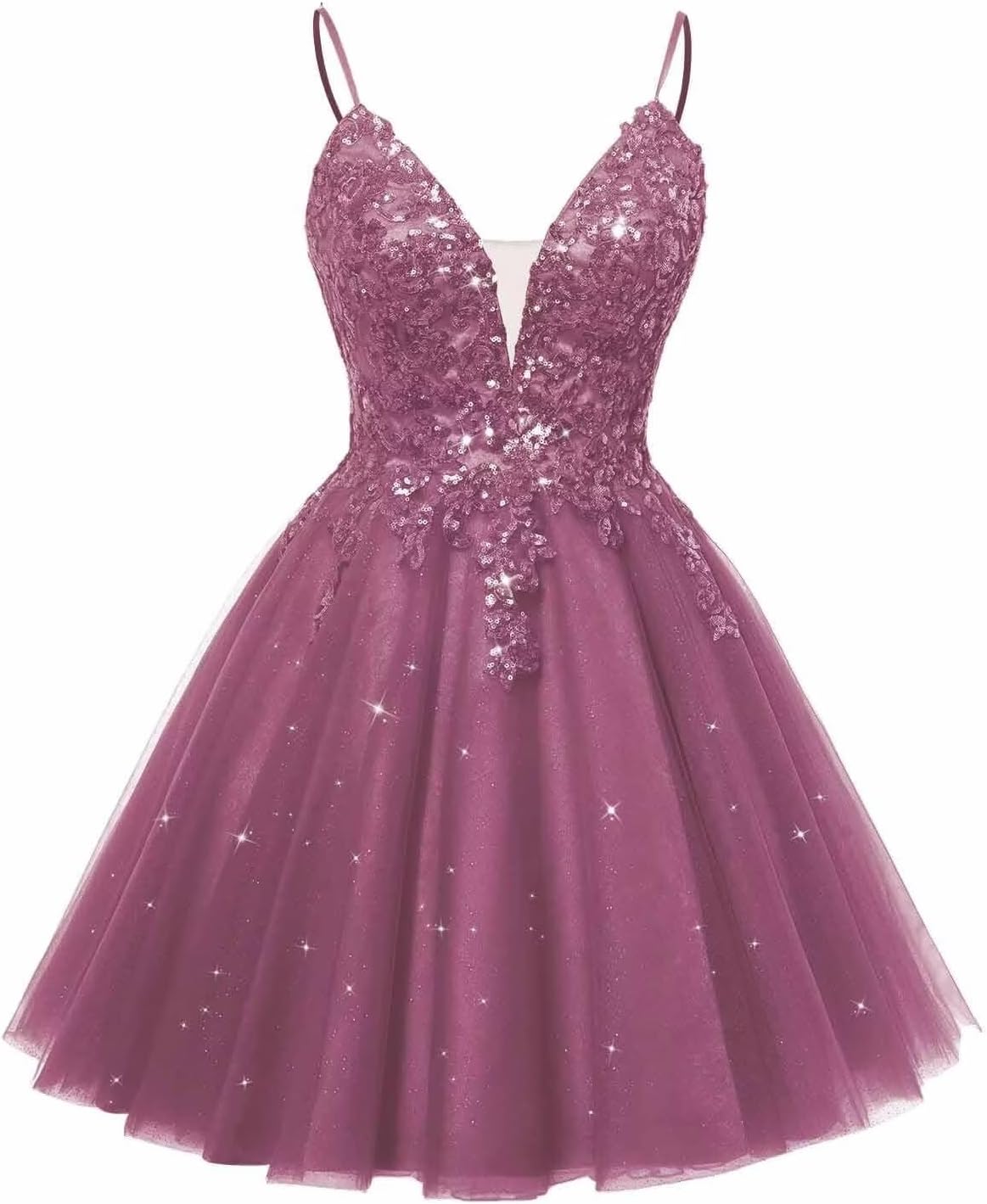 Spaghetti Straps Sequin Lace Appliques Short Homecoming Dresses for Teens Glitter Tulle Prom Party Dresses