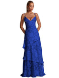 Spaghetti Strap Floral Bridesmaid Dresses for Women Tiered Ruffle A-Line Long Formal Prom Dress