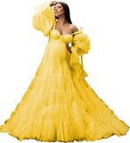 Womens Tulle Robe Maternity Dress for Photoshoot Off Shoulder Bridal Lingerie Maternity Gowns for Babyshower
