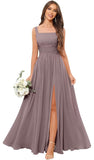 Kingbridal Chiffon A-line Bridesmaid Dresses for Women 2027 Long Square Neck Pleated Formal Evening Party Dress with Slit