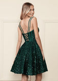 Kingbridal Gowns Sparkly Sequin Homecoming Dresses for Teens 2027 Flowy Spaghetti Straps A-Line Short Formal Prom Dress with Pockets