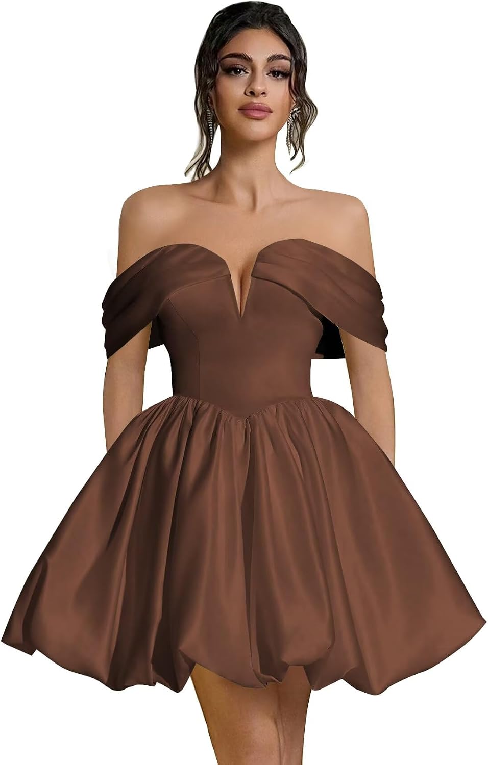 Off Shoulder Satin Homecoming Dresses Teens Short Bubble Dress A Line Mini Cocktail Party Gown