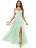 Chiffon Floral Bridesmaid Dresses with Slit Sleeveless Corset Ruffle A Line Long Formal Evening Gowns