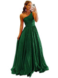 One Shoulder Sequin Prom Dresses for Women 2027 Sparkly Long A-Line Formal Evening Party Ball Gowns with Pockets