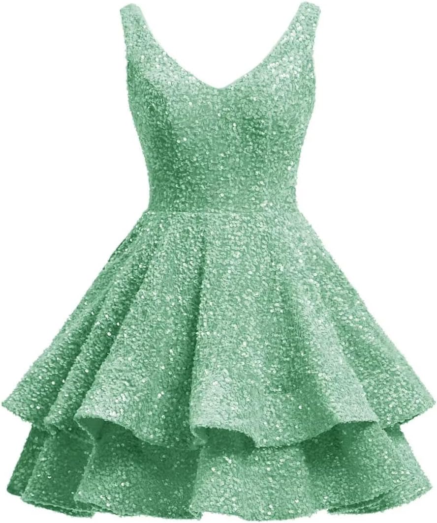 Short 2026 Sparkly Sequin Homecoming Dress for Teen Tiered Corset Ball Prom Cocktail Party Gown for Women