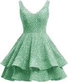 Short 2026 Sparkly Sequin Homecoming Dress for Teen Tiered Corset Ball Prom Cocktail Party Gown for Women