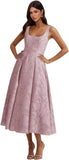 Floral Lace Bridesmaid Dresses for Women Tea Length A Line Pleated Wedding Guest Dress Formal Gown