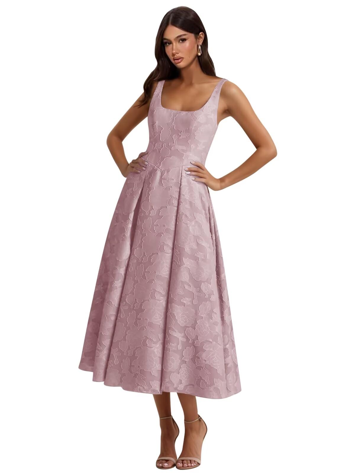 Floral Lace Bridesmaid Dresses for Women Tea Length A Line Pleated Wedding Guest Dress Formal Gown