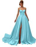 Kingbridal Gowns Strapless Prom Dresses for Women 2026 Long Satin A-line Formal Dress with Slit Beaded Corset Evening Party Gowns