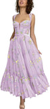 Vestidos de tul con bordado floral para mujer 2024, vestidos formales de fiesta de noche 