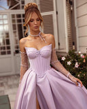 Kingbridal Gowns Strapless Prom Dresses for Women 2026 Long Satin A-line Formal Dress with Slit Beaded Corset Evening Party Gowns