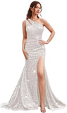 Kingbridal Gowns One Shoulder Sequin Prom Dresses with Slit 2026 Mermaid Formal Dress for Women Sparkly Ruched Evening Party Gowns
